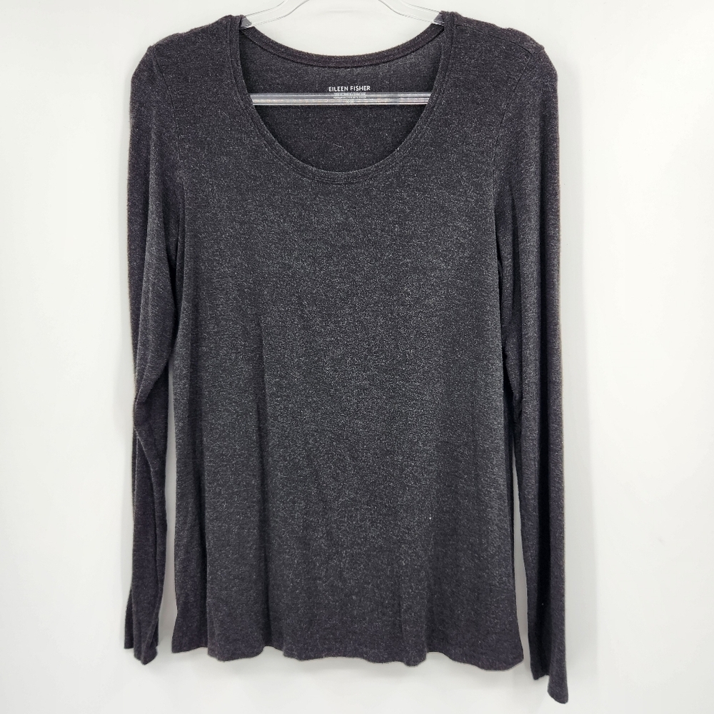 Eileen Fisher Long Sleeve Basic Layering Top Tee Womens Size Medium Charcoal